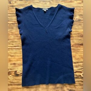 J. Crew Point Sur Marino Wool V Neck Ribbed Knit Tee Navy